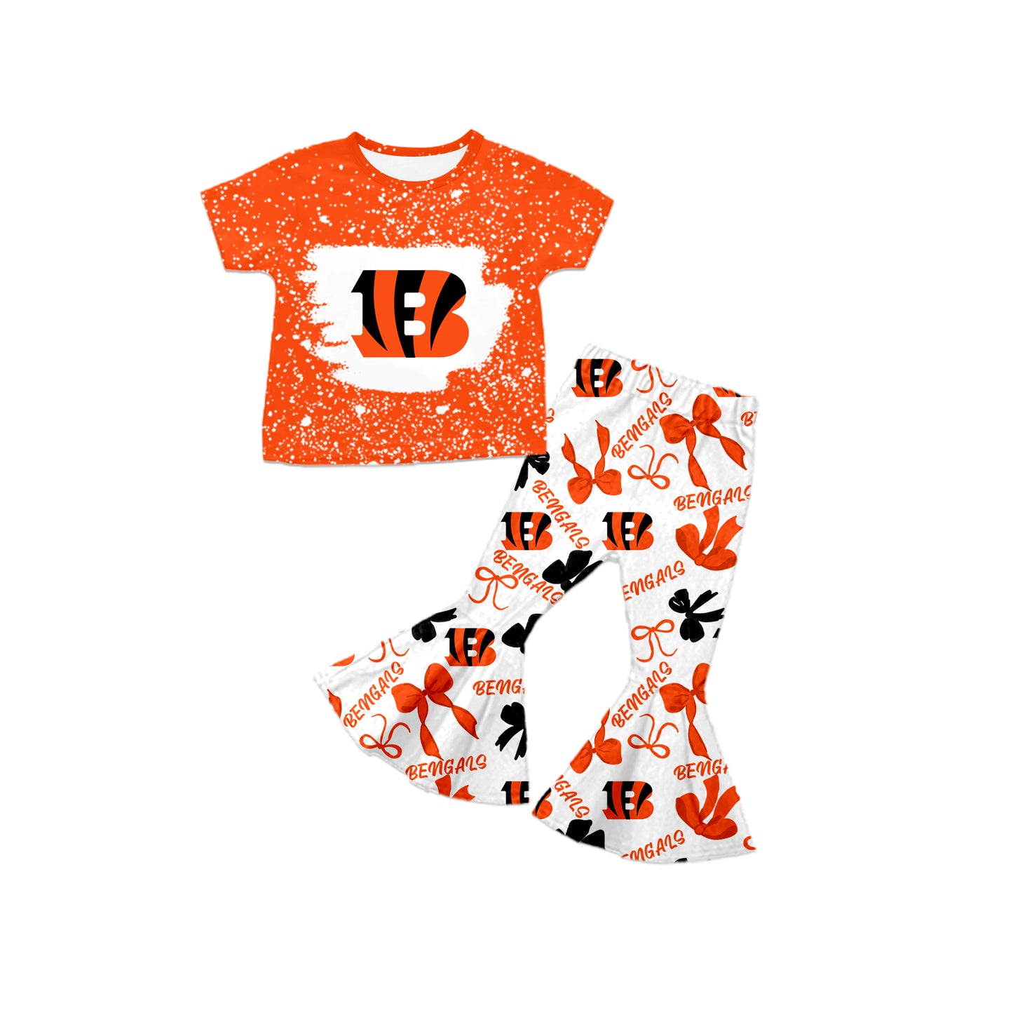 Custom moq 5 mix size milk silk summer teams baby girls clothes bow orange short sleeve pants sets and hooded long sleeve pants sets-25.7.21