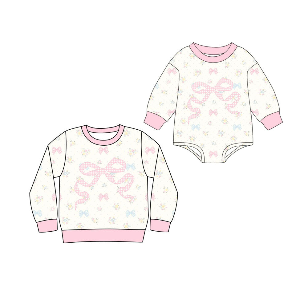25.10.23 custom each style moq 5 eta 6-8 week Sibling Sister bow baby girl long sleeve rompers and top match family design