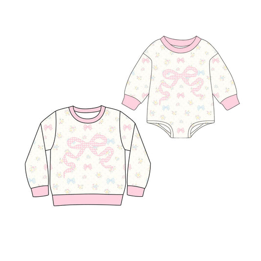 25.10.23 custom each style moq 5 eta 6-8 week Sibling Sister bow baby girl long sleeve rompers and top match family design