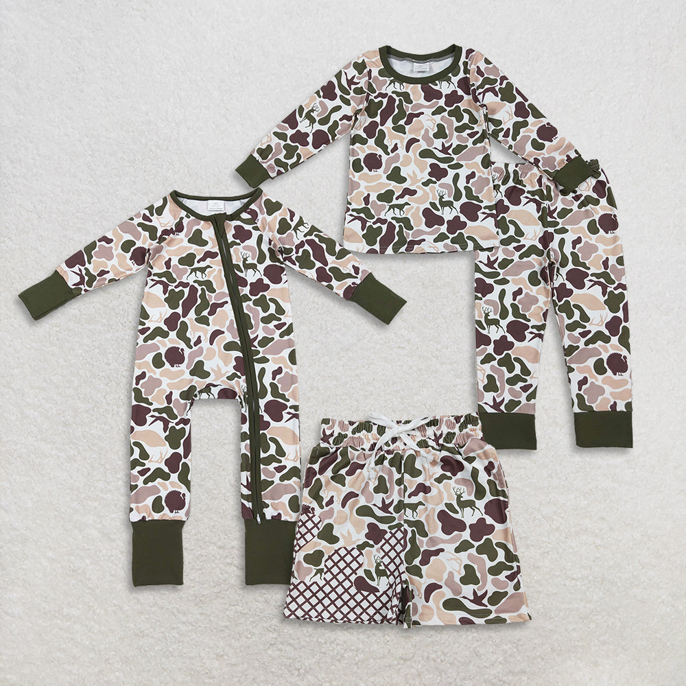 RTS NO MOQ Sibling Baby boys clothes camouflage long-sleeved trousers suit & rompers and and shorts
