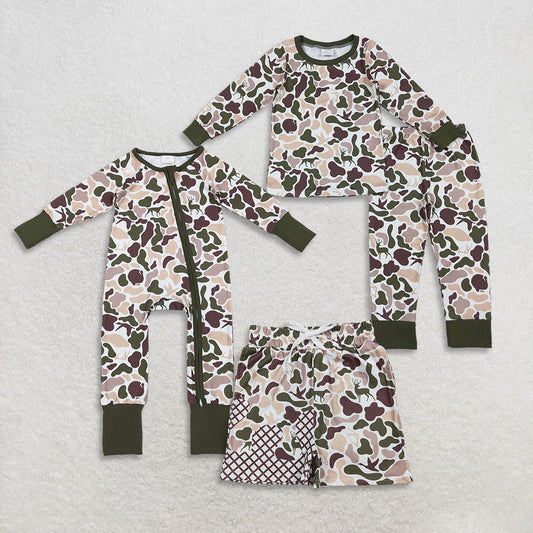 RTS NO MOQ Sibling Baby boys clothes camouflage long-sleeved trousers suit & rompers and and shorts