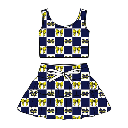 Custom moq 3 or 5 mix size milk silk summer teams baby girl clothes bow sleeveless skirts sets-26.1.22