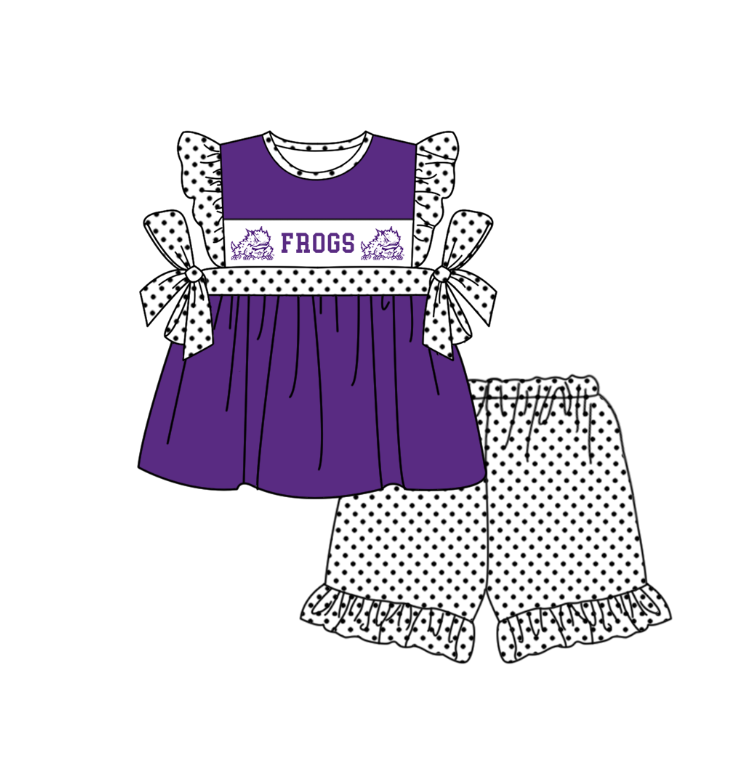 Custom moq 5 mix size milk silk summer teams baby girl boys clothes Purple short sleeve shorts sets 2  and dress and rompers 2 series