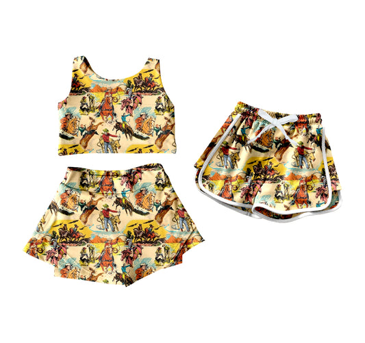 4.11 custom each style moq 5eta 4-6week Sibling Sister riding horse baby girls clothes Short sleeve yoga dress and shorts match family design
