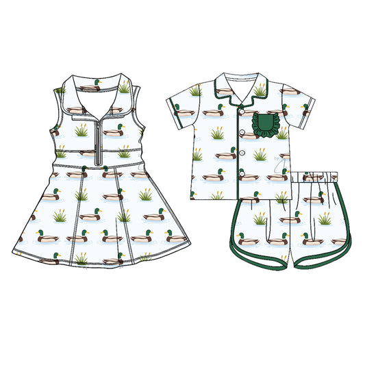 26.1.22 custom each style moq 5 eta 6-8week Sibling Sister duck baby short sleeve shorts sets and dress match design