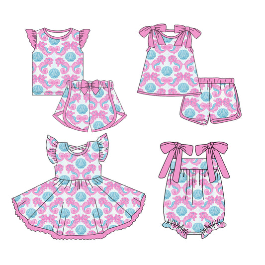 3.13 custom each style moq 5eta 4-6week Sibling Sister baby girls short sleeve set and set 2 and dress and romper match design