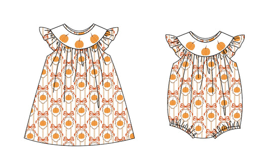 5.1 custom each style moq 5eta 4-6week Sibling Sisters bow girl short sleeve dress and rompers match family design