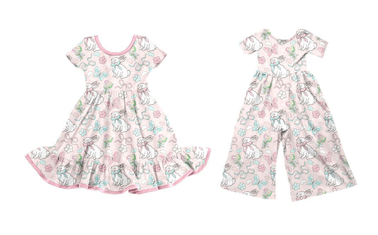 25.9.26 custom each style moq 8 eta 6-8week Sibling Sisters bunny butterfly bow baby girl long sleeve dress and jumpsuit match family design