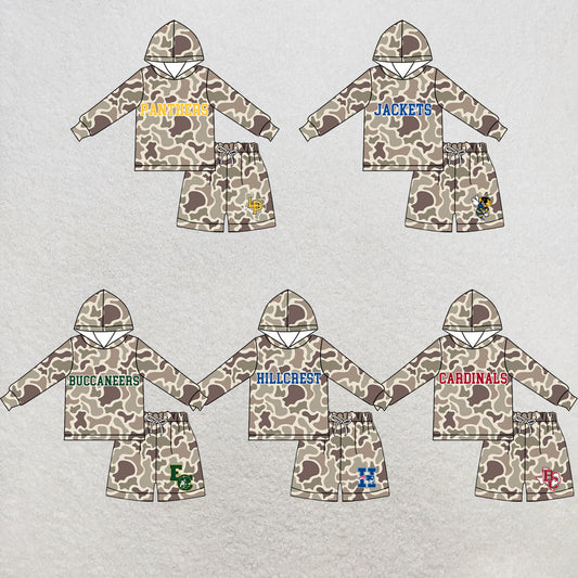 custom moq 5 mix size XY072209 Baby Kids Camo Long Sleeve Hoodie Top Shorts Team Clothes Set