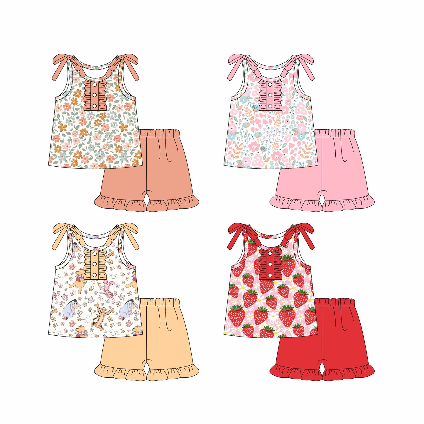 4.8 custom each style moq 5eta 4-6week Sibling Sister baby girls short sleeve set and set 4 match design