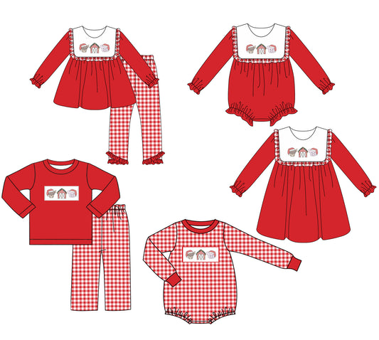 25.6.4 custom each style moq 5eta 4-6week Sibling Sisters Christmas red baby girl long sleeve pants sets 1 and sets 2 and romper 1 and romper 2 and dress match family design