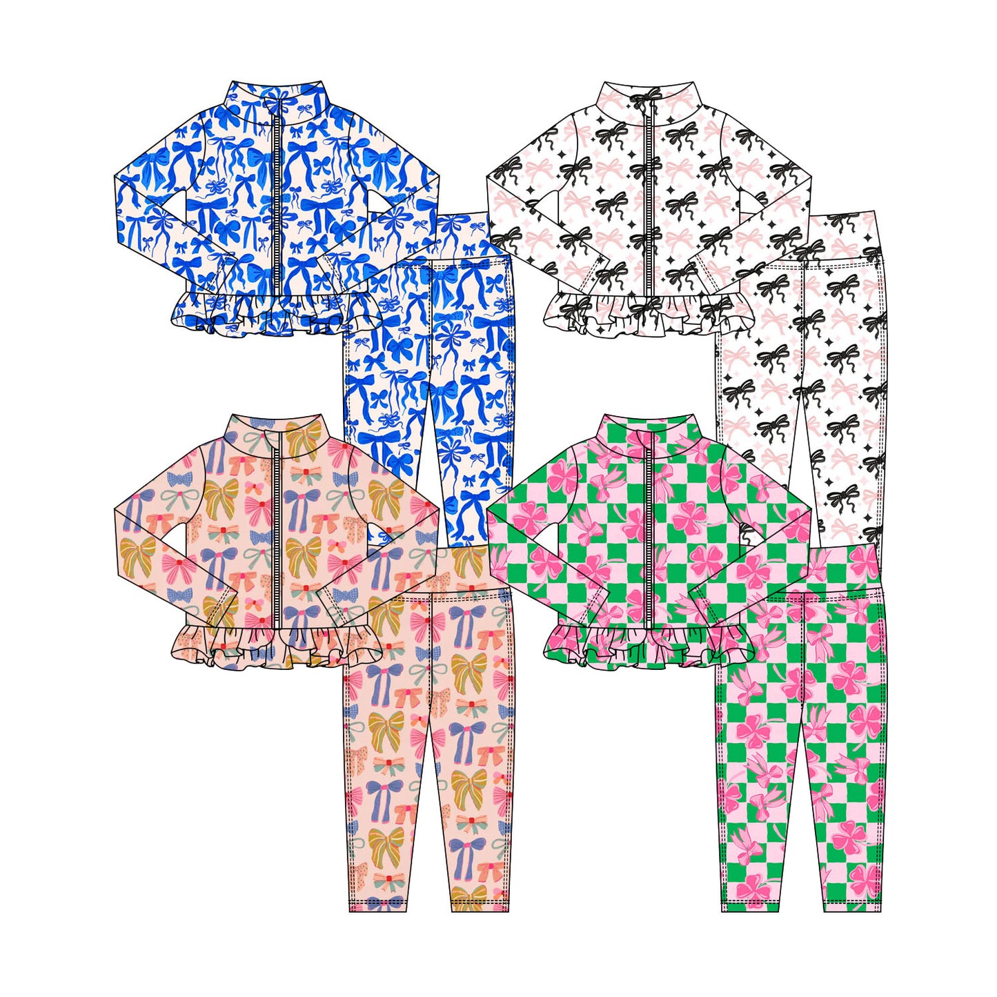 25.10.15 custom each style moq 5 eta 6-8week Sibling Sisters baby girl long sleeve pants sets 4 match family design