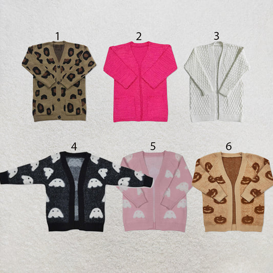 RTS NO MOQ Sibling Sweater Baby Girls Cute Print Open Front Long Sleeve Knit Cardigan Sweater
