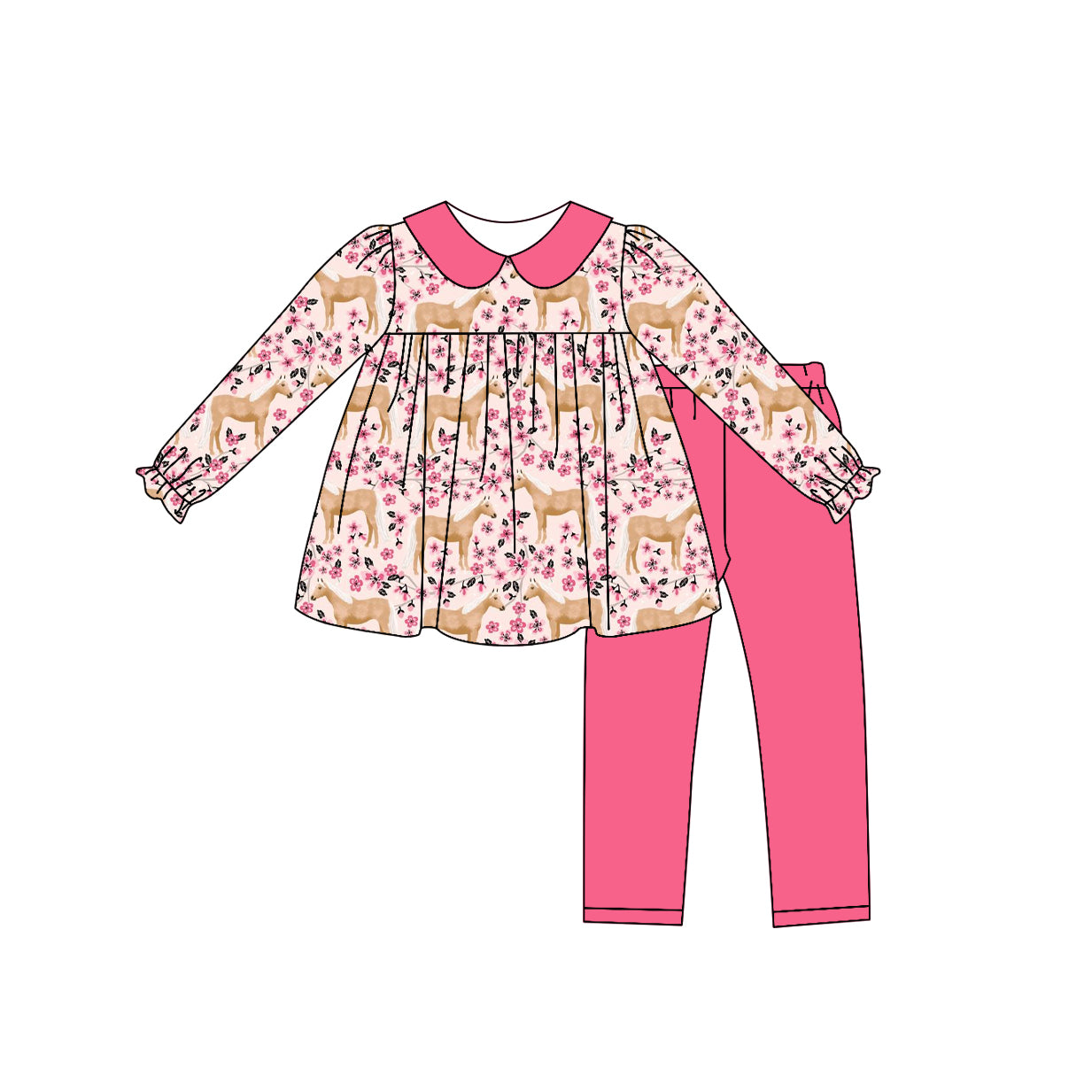 9.7 custom each style moq 5eta 4-6week baby girls clothes floral pink long sleeve pants sets