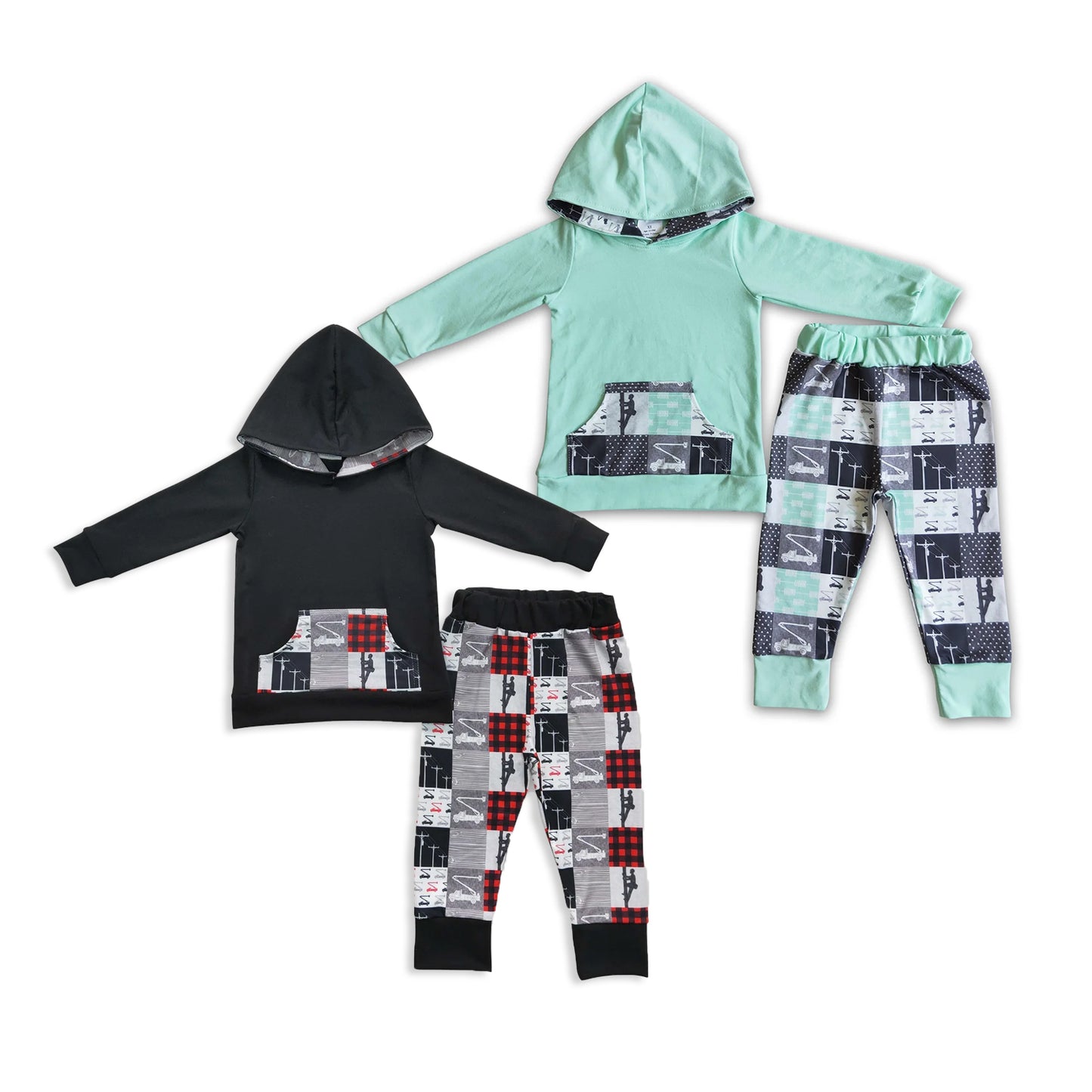 RTS NO MOQ Sibling baby boy clothes hooded Long Sleeve Hooded Suits