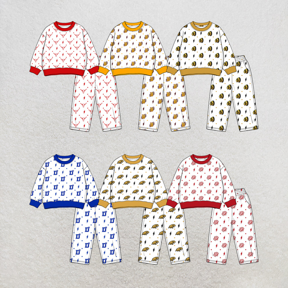 custom moq 5 mix size MSD070709 Baby Kids White Long Sleeve Tops Pants Team Clothes Set