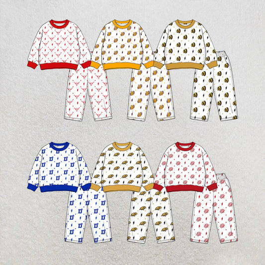 custom moq 5 mix size MSD070709 Baby Kids White Long Sleeve Tops Pants Team Clothes Set