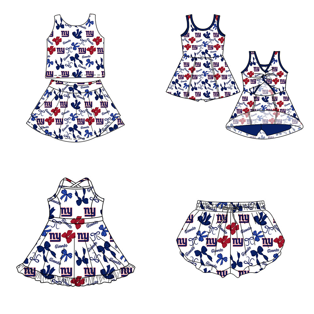 Custom moq 5 mix size milk silk summer teams Baby Girls Blue Red Bow Vest Top Skirt Shorts Sets Sleeveless Knee Length Dresses Yoga Shorts Yoga Active Outfit