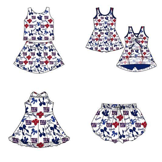 Custom moq 5 mix size milk silk summer teams Baby Girls Blue Red Bow Vest Top Skirt Shorts Sets Sleeveless Knee Length Dresses Yoga Shorts Yoga Active Outfit