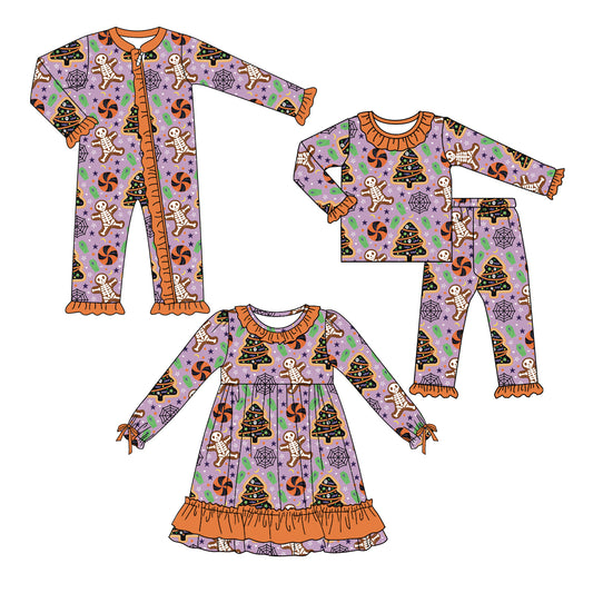 25.6.19 custom each style moq 5eta 4-6week Sibling Sisters Christmas trees baby girl long sleeve pants sets and dress and rompers match family design