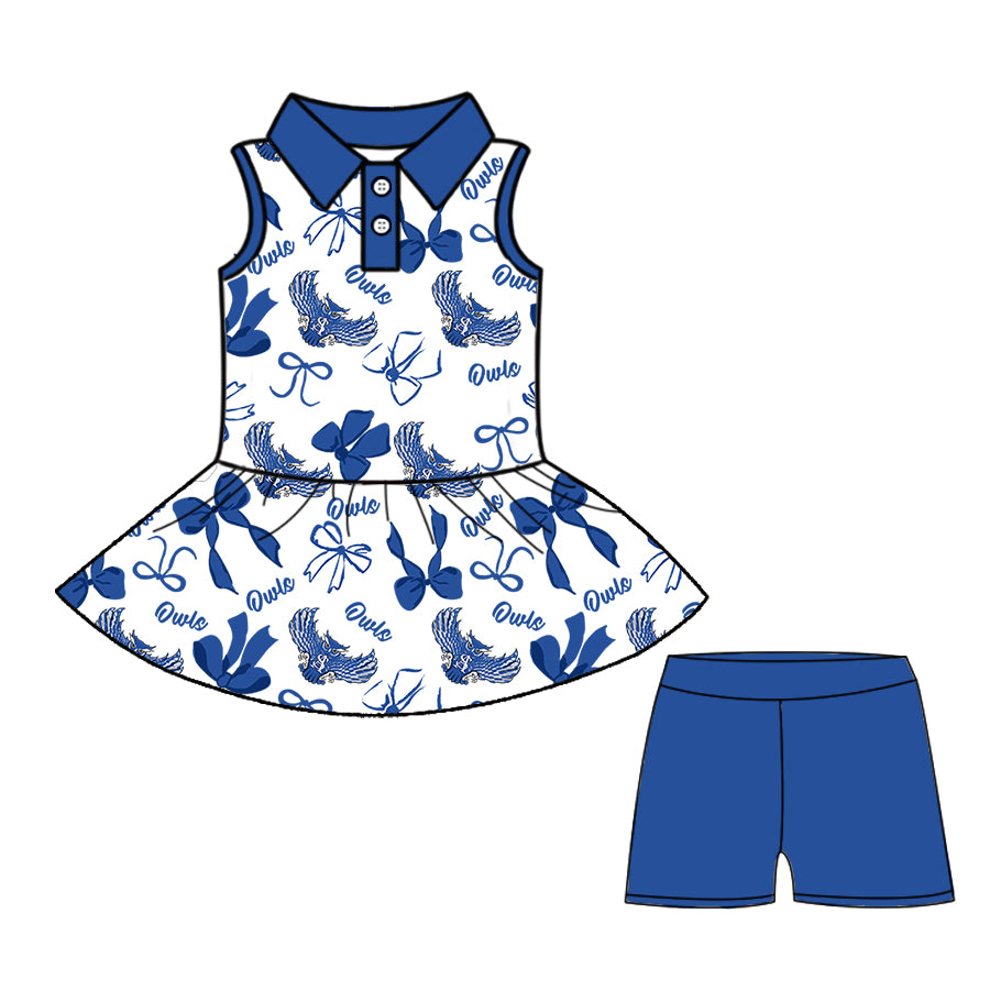 Custom moq 5 mix size milk silk summer teams baby girls clothes bow blue hooded long sleeve pants sets and shorts sets and dress and top and pant-25.8.11