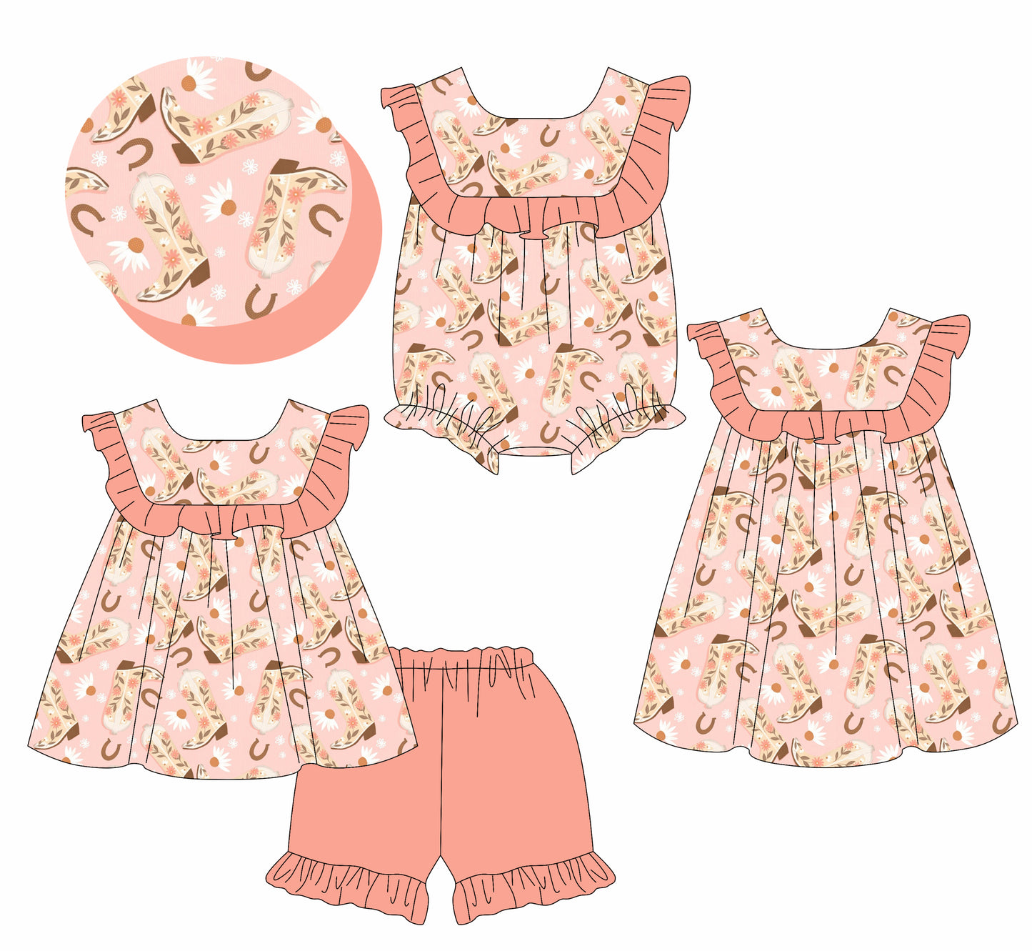 3.1 custom each style moq 5eta 4-6week Sibling Sister boots baby girl short sleeve shorts sets and dress and rompers match family design