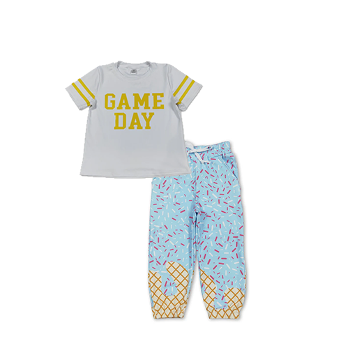 RTS NO MOQ milk silk GT1115+P0814 Baby Girls  Drip Team Pockets Yoga Active Team Tee Shirts and Pants