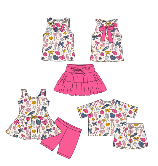 3.9 Custom moq 5 mix size Sibling Baby Girl Pink Short-Sleeved Outfit Set with Shorts And Skirt