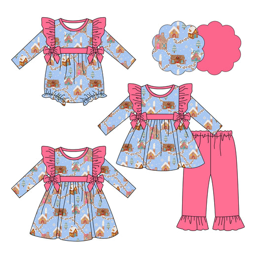 25.6.17 custom each style moq 5eta 4-6week Sibling Sisters Christmas baby girl long sleeve pants sets and dress and rompers match family design