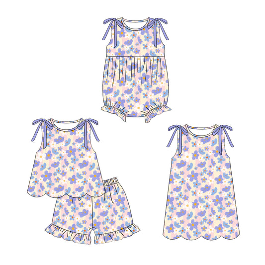 3.23  Custom moq 5 mix size Sibling Baby Girl's Purple Sleeveless Top And Short Set Cute Romper Dress for Summer