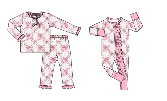 25.8.30 custom each style moq 5eta 4-6week Sibling Sisters Bow pink baby girl clothes long sleeve pants sets and romper match family design