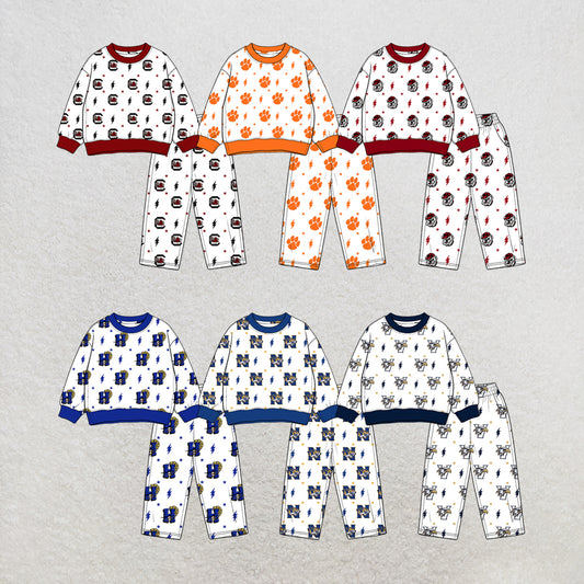custom moq 5 mix size MSD070909 Baby Kids White Printed Long Sleeve Tops Pants Team Casual Outfit Set