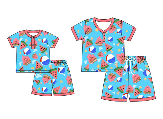 25.5.26 custom each style moq 5eta 4-6week Sibling Sister watermelon short sleeve shorts sets and adult sets match design