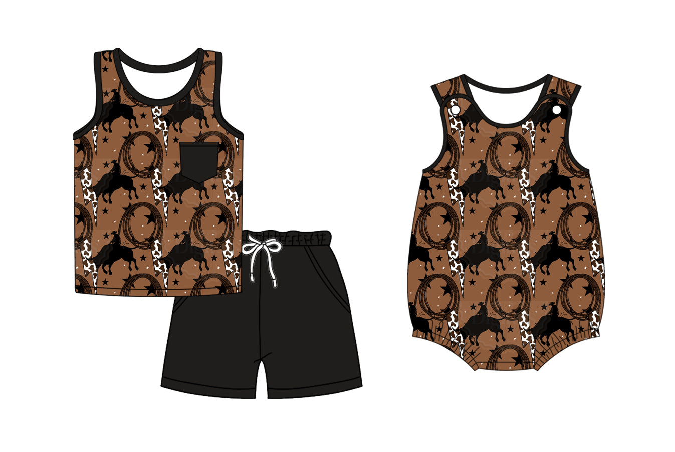 3.31 Custom moq 5 mix size Sibling Baby Boys Brown Romper Sleeveless Top And Shorts Set Summer Outfit