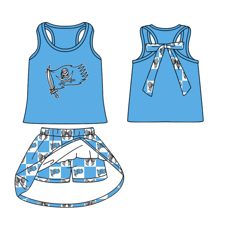 Custom moq 5 mix size milk silk summer teams Baby Girl Blue Sleeveless Top Skirts Set Dress And Shorts Yoga Checked Outfit Boy's Checked Short-Sleeved Polo Shirt And Romper