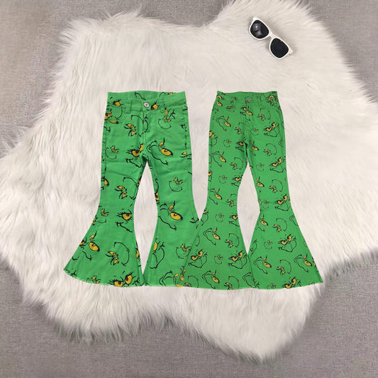 RTS NO MOQ Sibling Baby Girls Clothes and Adult clothes Christmas green Jeans: Flared & Ripped