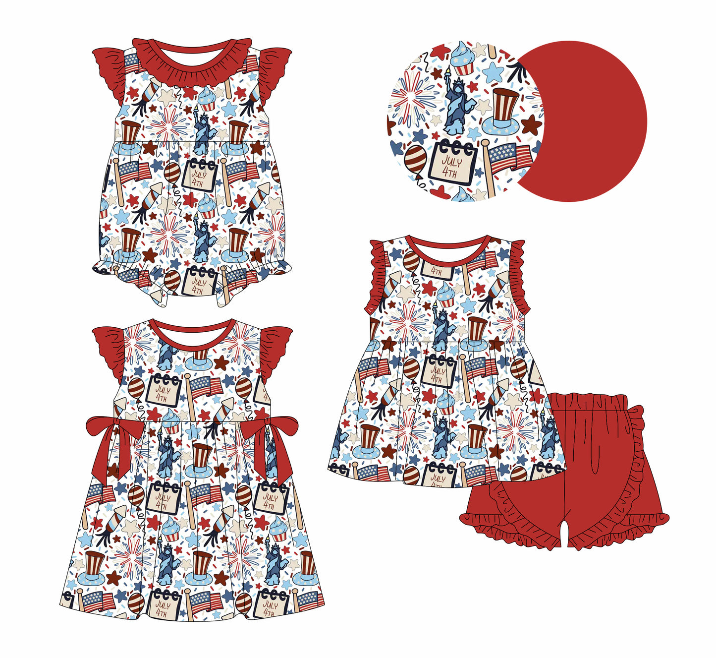 25.12.12 custom each style moq 5 eta 6-8week Sibling Sister flag baby short sleeve shorts sets and romper and dress match design