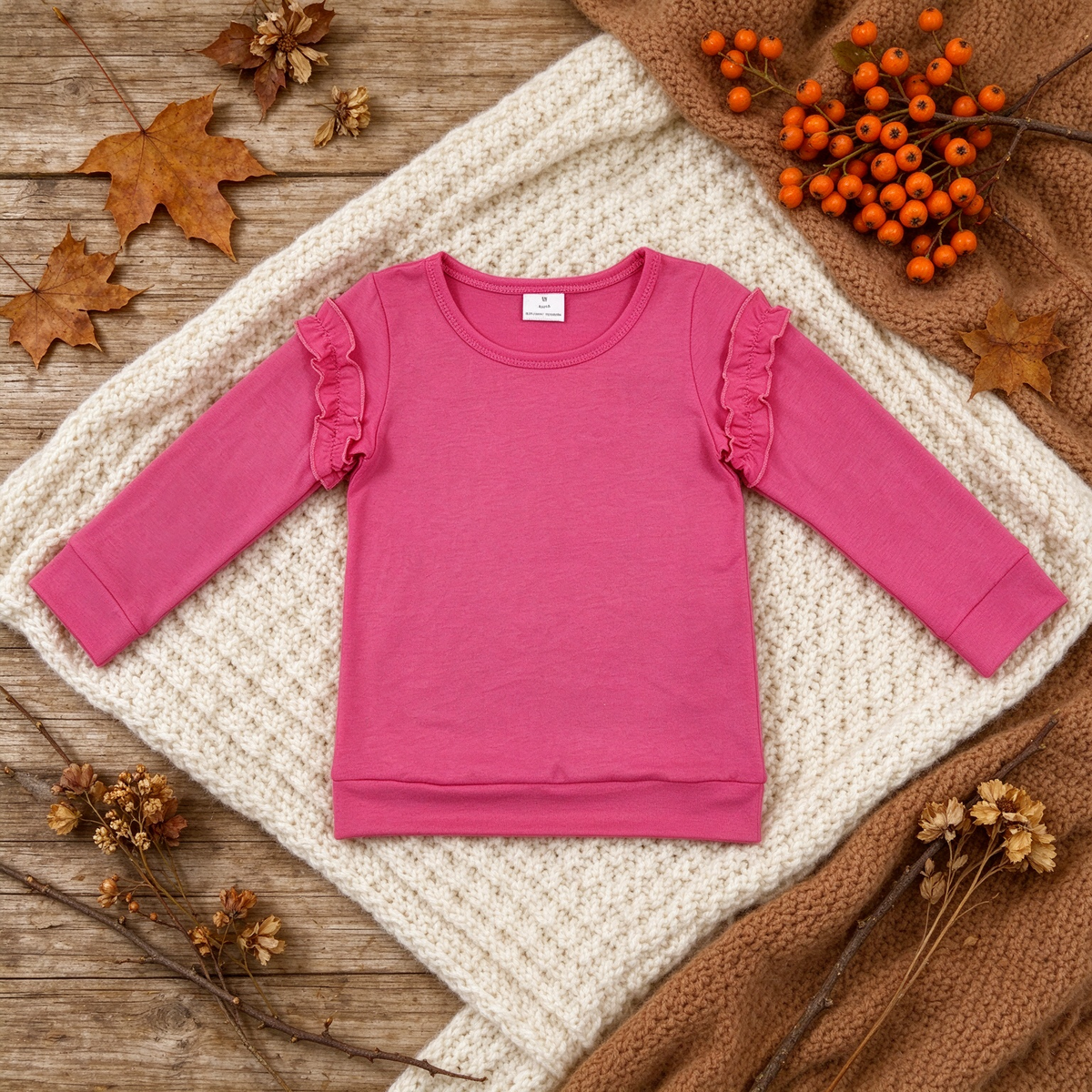 NEW RTS NO MOQ cotton GT1951 Baby Girls Solid Hot Pink Long Sleeve Casual Cotton T-shirts Top
