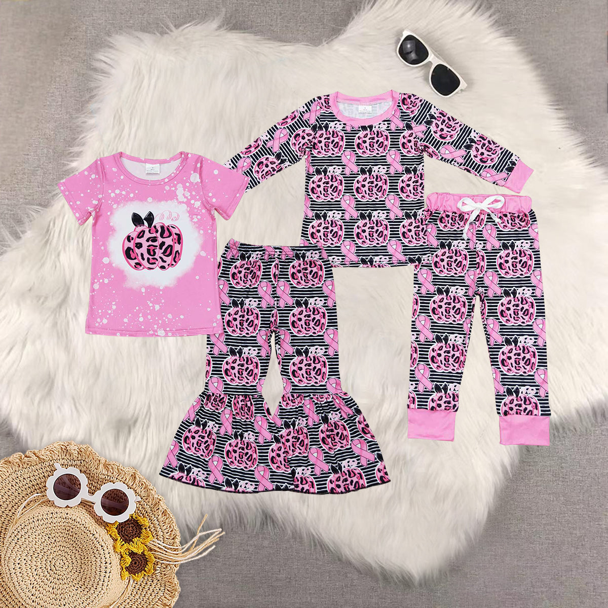 RTS NO MOQ Sibling Baby Girls halloween long sleeve and short Sleeve Pants Sets