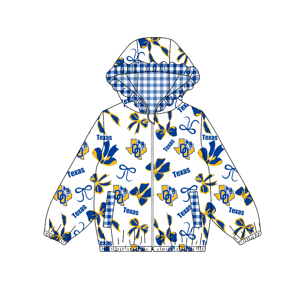custom moq 5 mix size MSD073003 Baby Girls Bow Print Long Sleeve Zipper Hooded Casual Team Jacket Top