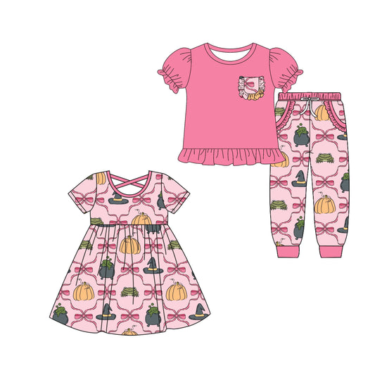 4.30 custom each style moq 5eta 4-6week Sibling Sister pumpkin bow baby girl pants sets and dress match family design