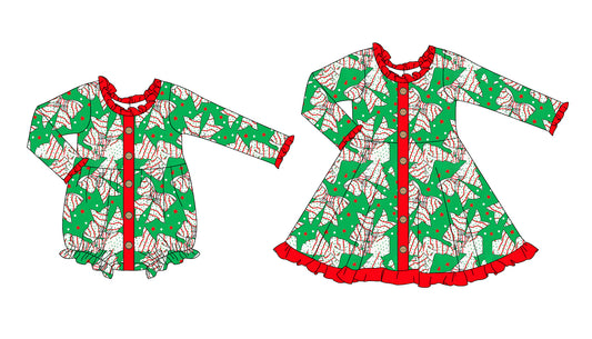 25.6.2 custom each style moq 5eta 4-6week Sibling Sisters Christmas green baby girl long sleeve dress and rompers match family design