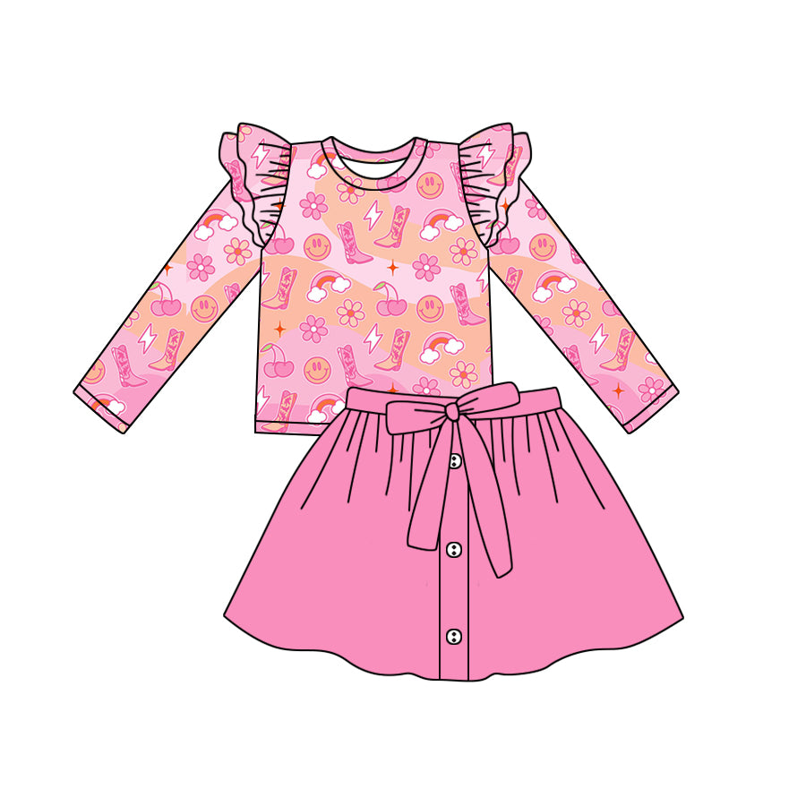 6.17 custom each style moq 5eta 4-6week baby girls clothes boots smiley pink long sleeve girls dress