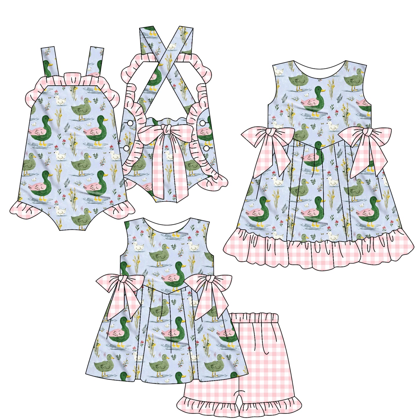 3.28  Custom moq 5 mix size Sibling Baby Girl's Sleeveless Top And Checked Shorts Set Cute Romper Dress for Summer