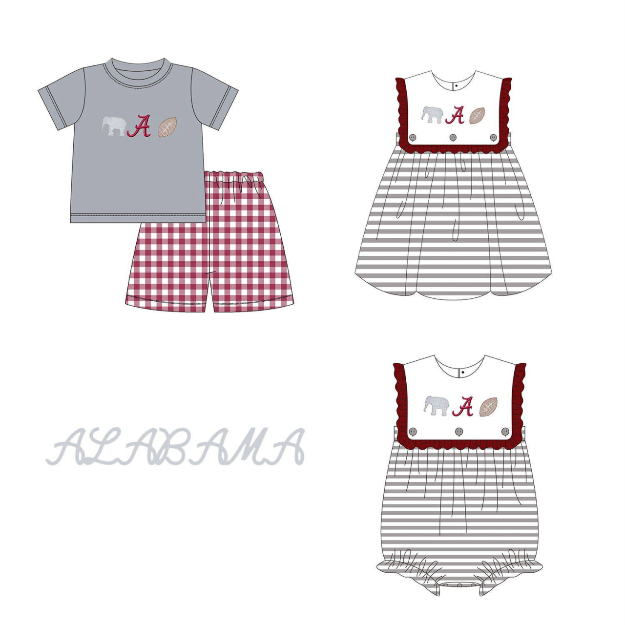 Custom moq 5 mix size milk silk summer teams Boys Grey Short-Sleeved Shirt And Shorts Set with Matching Girls Striped Sleeveless Romper And Dress