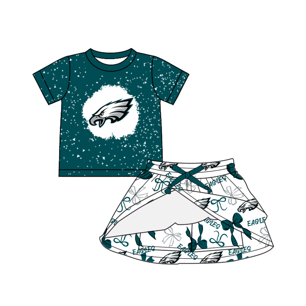 Custom moq 5 mix sizes summer teams baby girls clothes team green short sleeve skirts shorts sets 1 and skirts sets 2 and and skirts sets 2 and dress 1 and dress 2 and dress 3 and dress 4-25.6.9