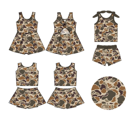 25.5.29 custom each style moq 5eta 4-6week Sibling Sister camouflage baby girl short sleeve shorts sets and skirts sets and dress match design