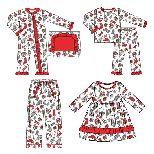 25.5.8 custom each style moq 5eta 4-6week Sibling Sisters Christmas bow baby girl long sleeve pants sets and romper and dress and adult pants match family design