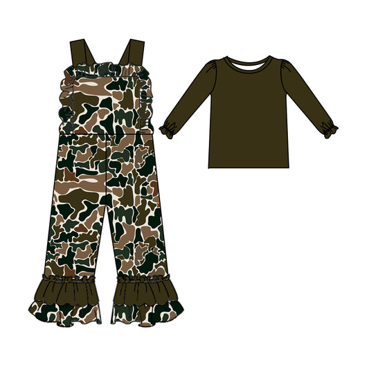 9.16 custom each style moq 5eta 4-6week baby girls clothes camouflage long sleeve suspender jumpsuit sets