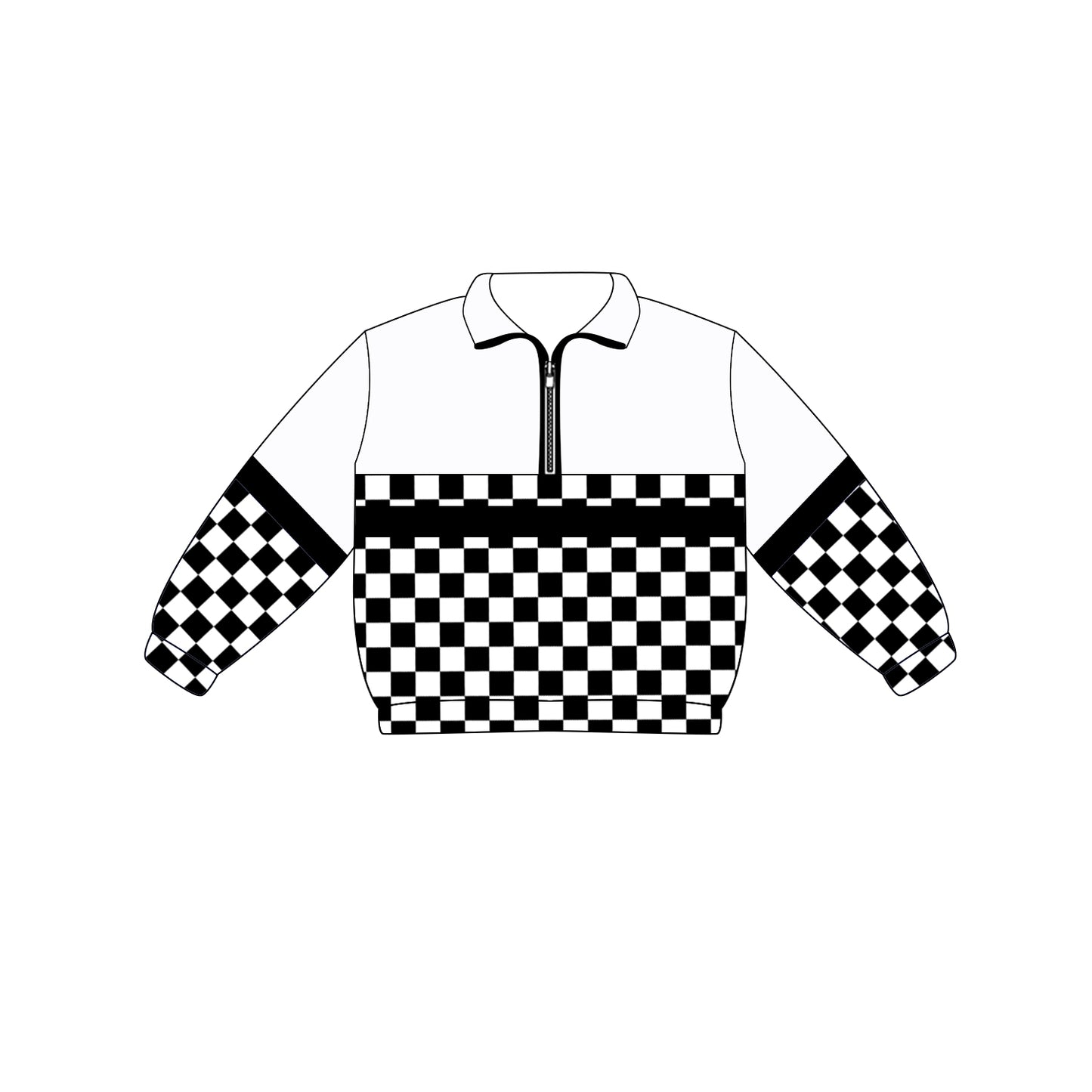 Custom moq 5 mix size milk silk summer teams Adult And Kids Checked Long Sleeve White Tee Shirts Zip Pullovers Tops